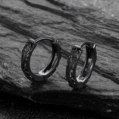 Gothic Punk Dragon Hollow Hoop Huggie Earrings for