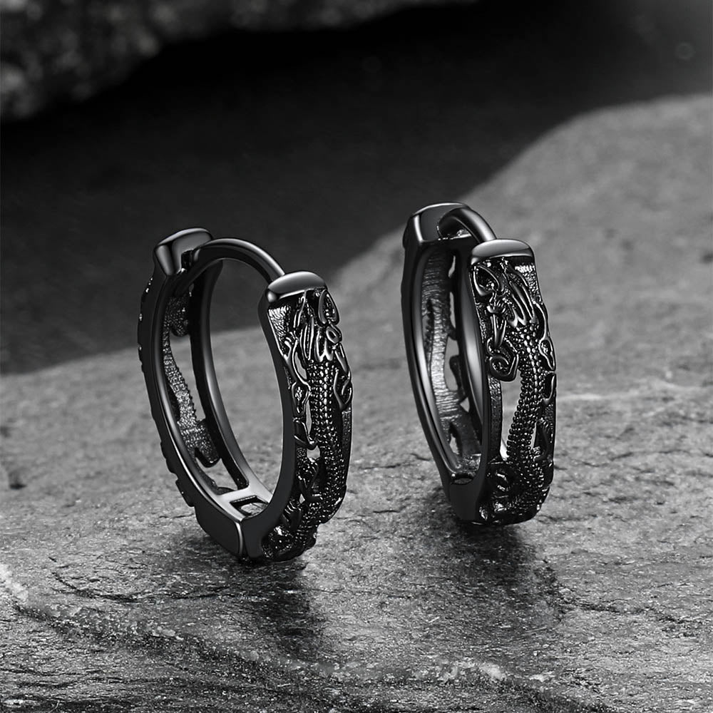 Gothic Punk Dragon Hollow Hoop Huggie Earrings for