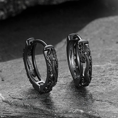 Gothic Punk Dragon Hollow Hoop Huggie Earrings for