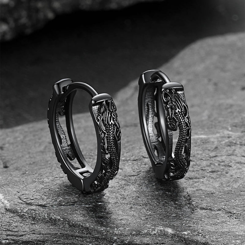 Gothic Punk Dragon Hollow Hoop Huggie Earrings for