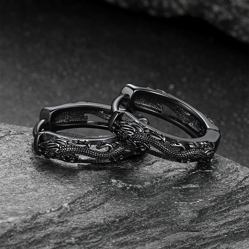 Gothic Punk Dragon Hollow Hoop Huggie Earrings for