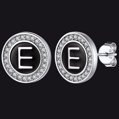 Personalized Black Initial Letter Stud Earrings for