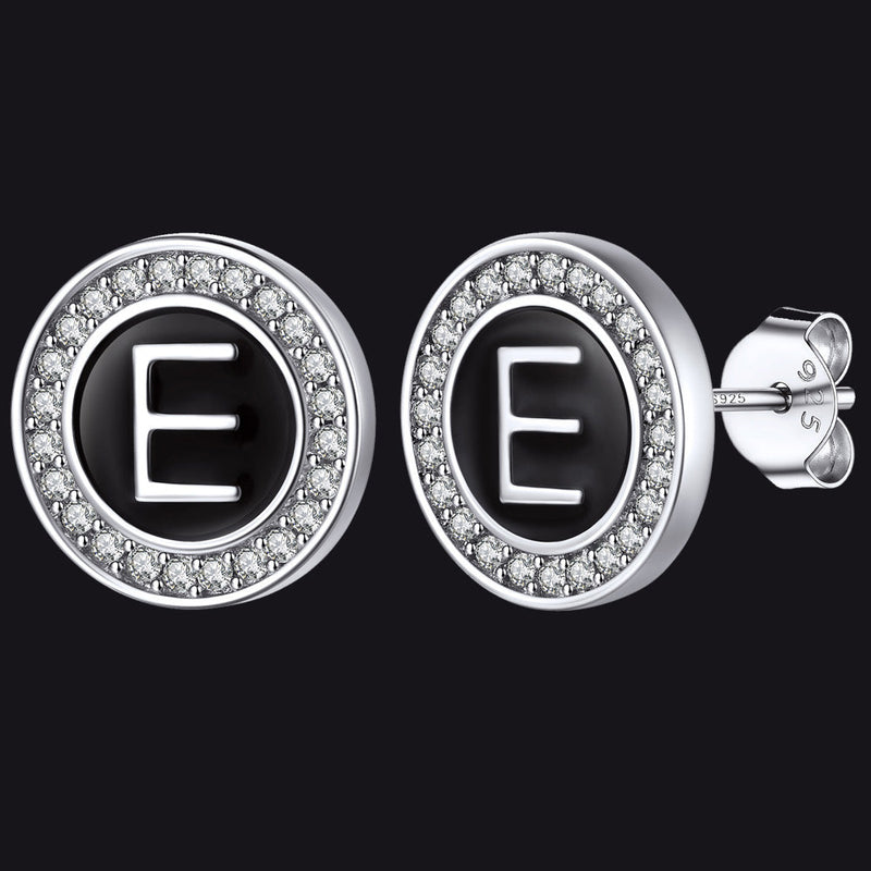 Personalized Black Initial Letter Stud Earrings for