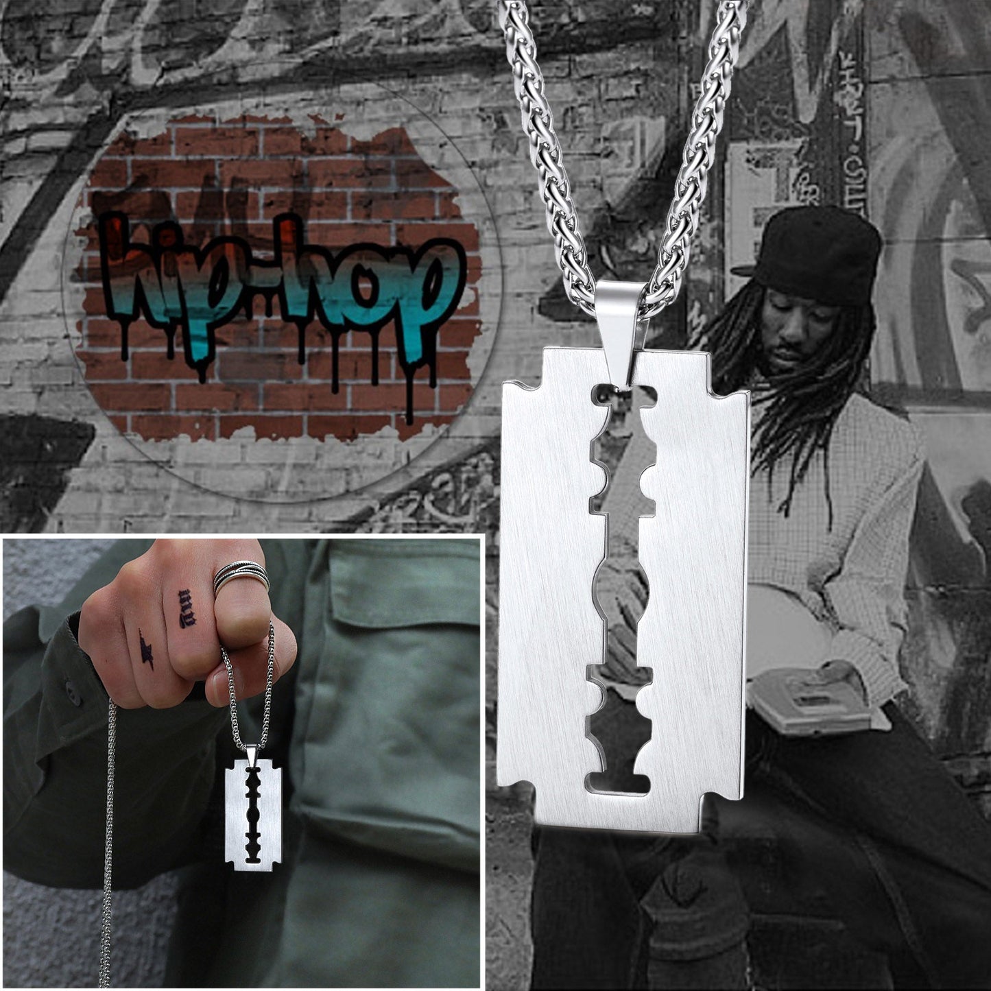 Eboy Razor Blade Dog Tag Pendant Necklace for