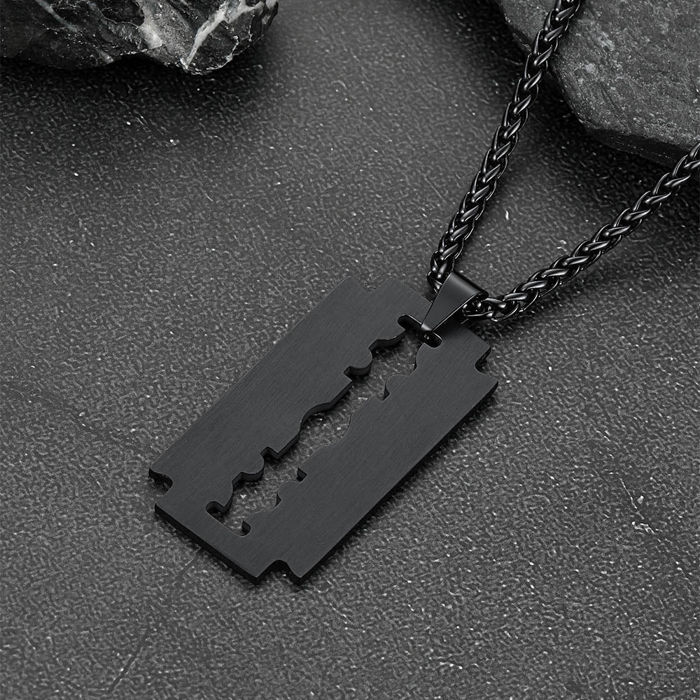 Cuban Chain & Eboy Razor Blade Necklace Set for