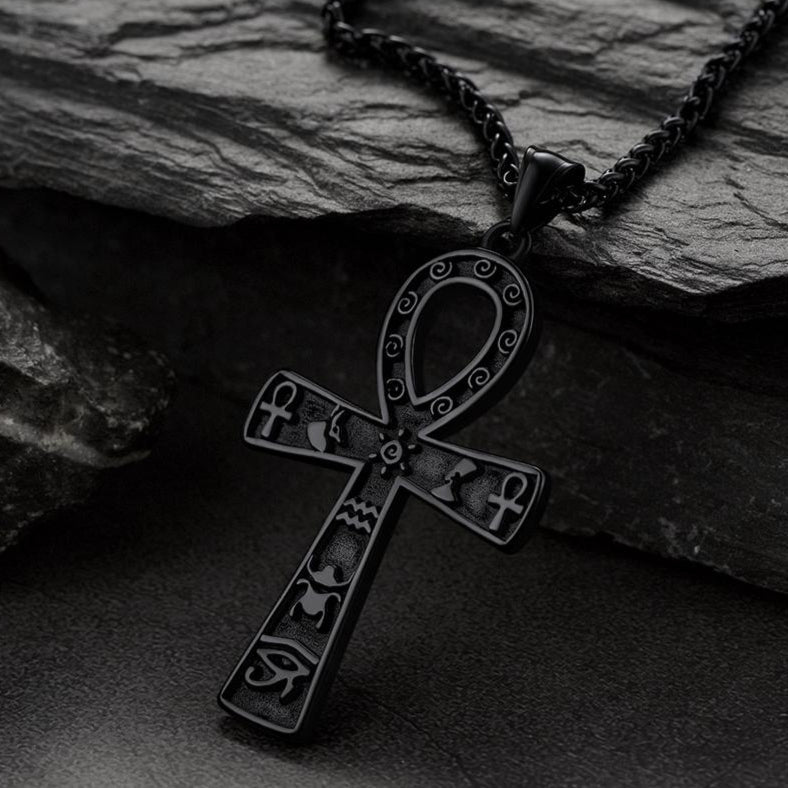 Egyptian Ankh Cross Necklace Pendant With Hieroglyphic for
