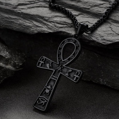 Egyptian Ankh Cross Necklace Pendant With Hieroglyphic for