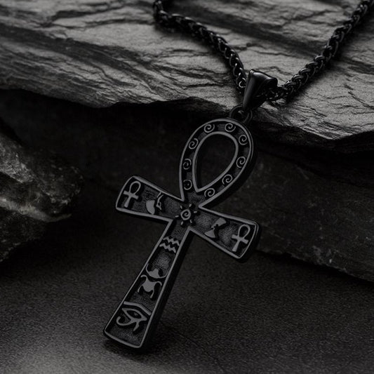 Egyptian Ankh Cross Necklace Pendant With Hieroglyphic for