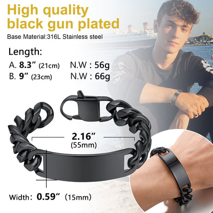 Customized Engraved Id Bar Cuban Chain Link Bracelet for