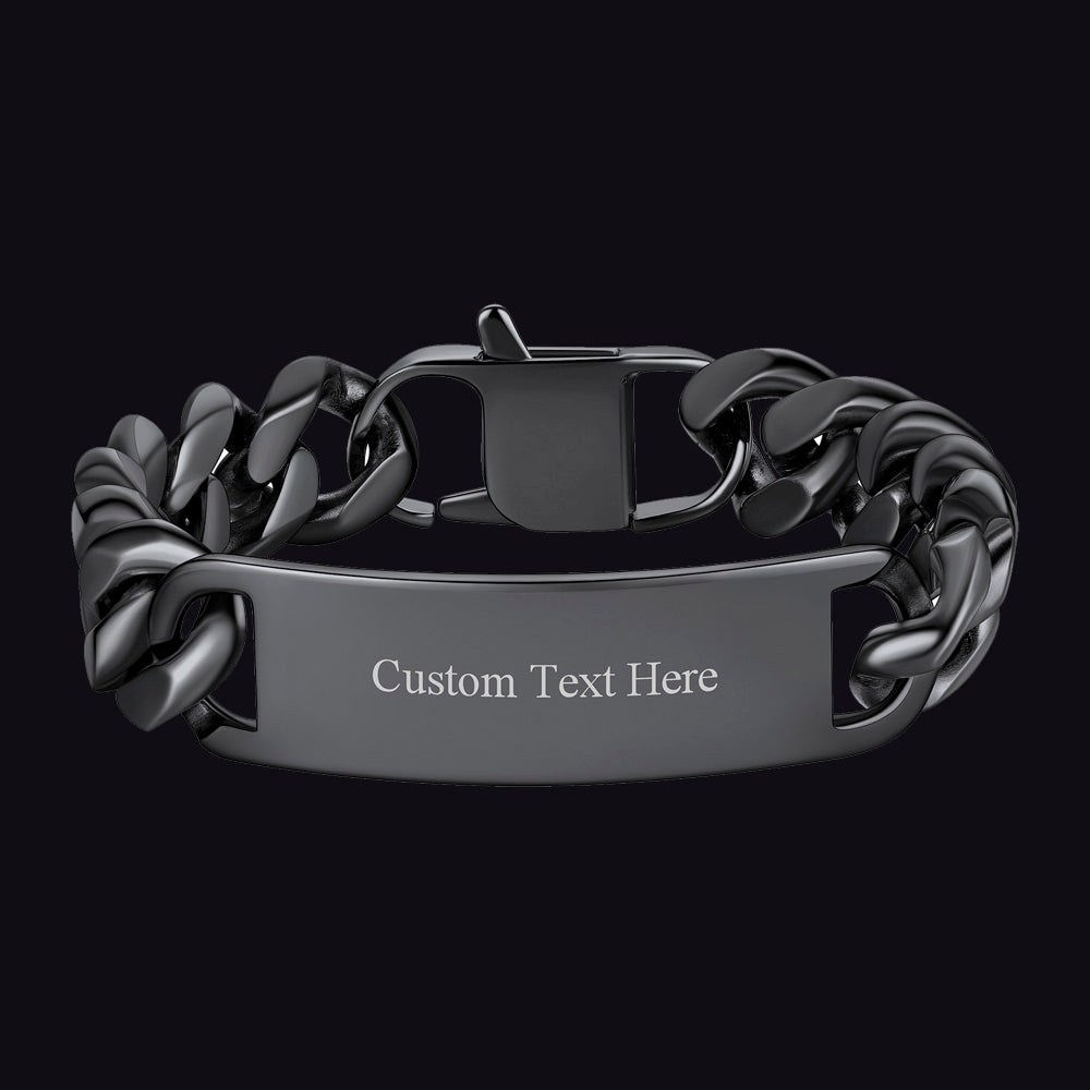 Customized Engraved Id Bar Cuban Chain Link Bracelet for