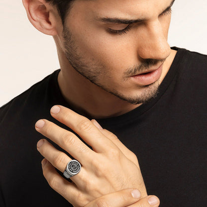 Gothic Engraving Initial Signet Ring for