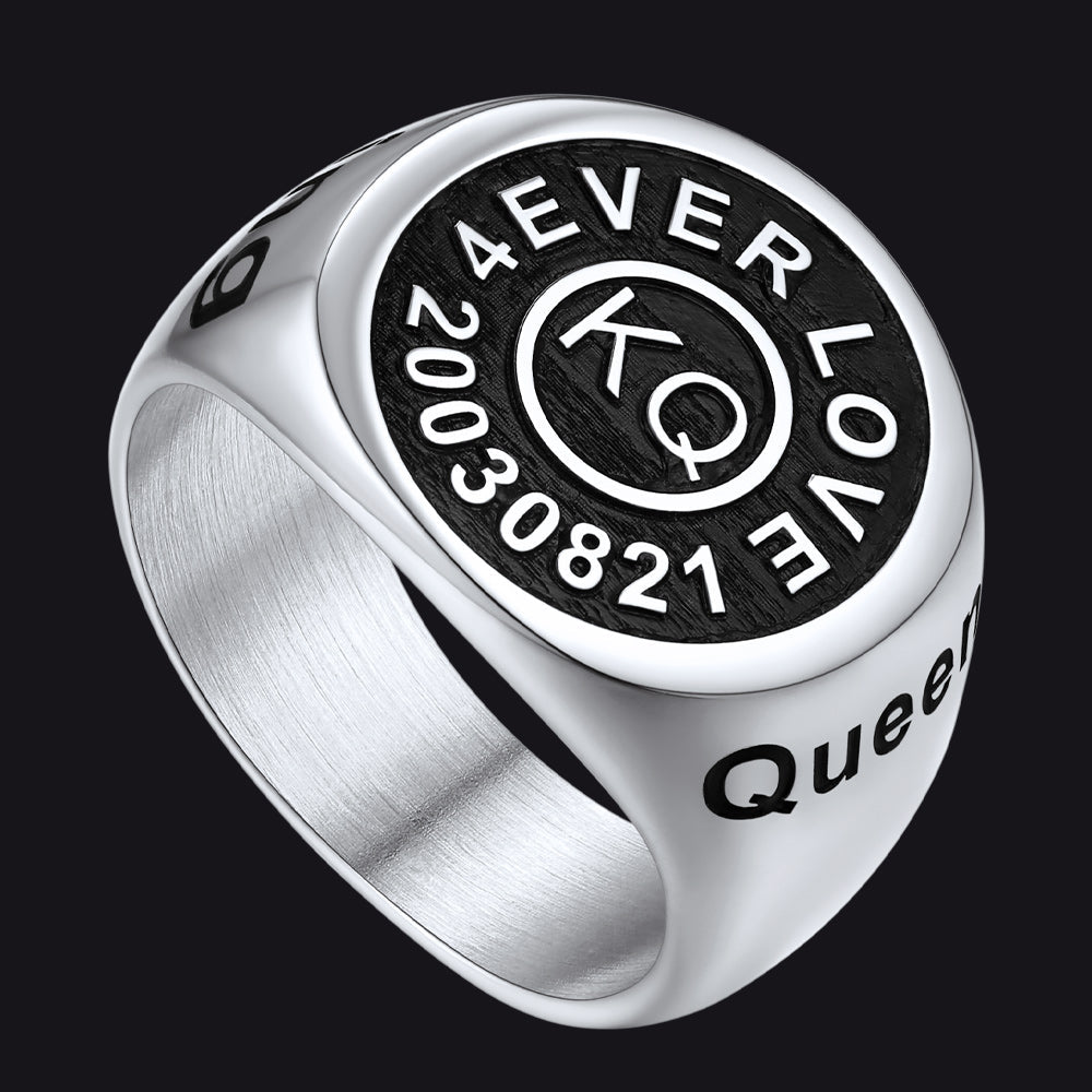 Gothic Engraving Initial Signet Ring for