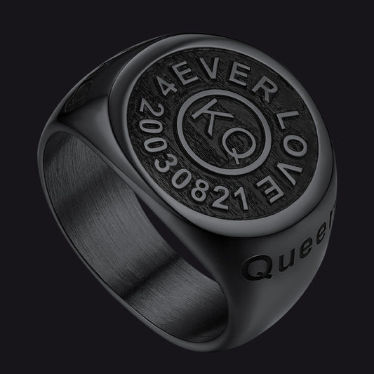 Gothic Engraving Initial Signet Ring for