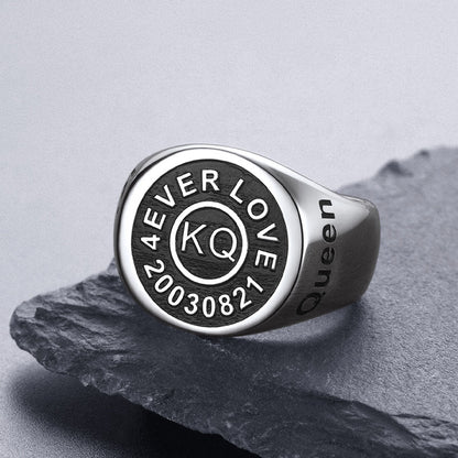 Gothic Engraving Initial Signet Ring for
