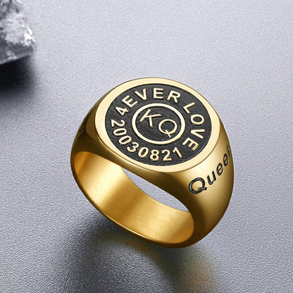Gothic Engraving Initial Signet Ring for