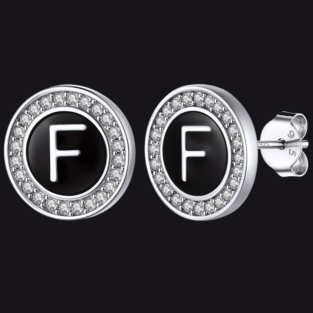 Personalized Black Initial Letter Stud Earrings for