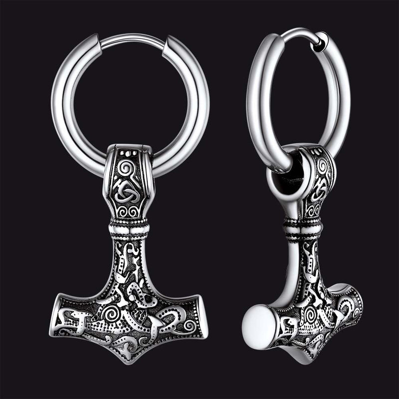 Battle Axe Viking Dangle Hoop Earrings for