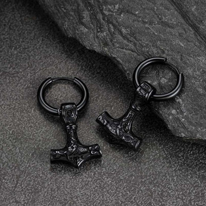 Viking Thor's Hammer Mjolnir Dangle Hoop Earrings Jewelry for