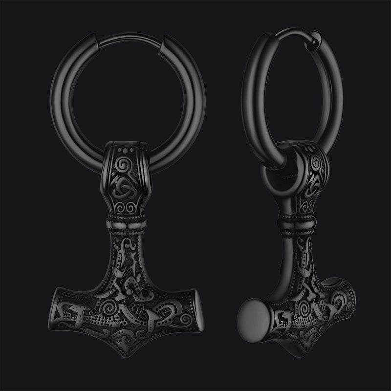 Battle Axe Viking Dangle Hoop Earrings for