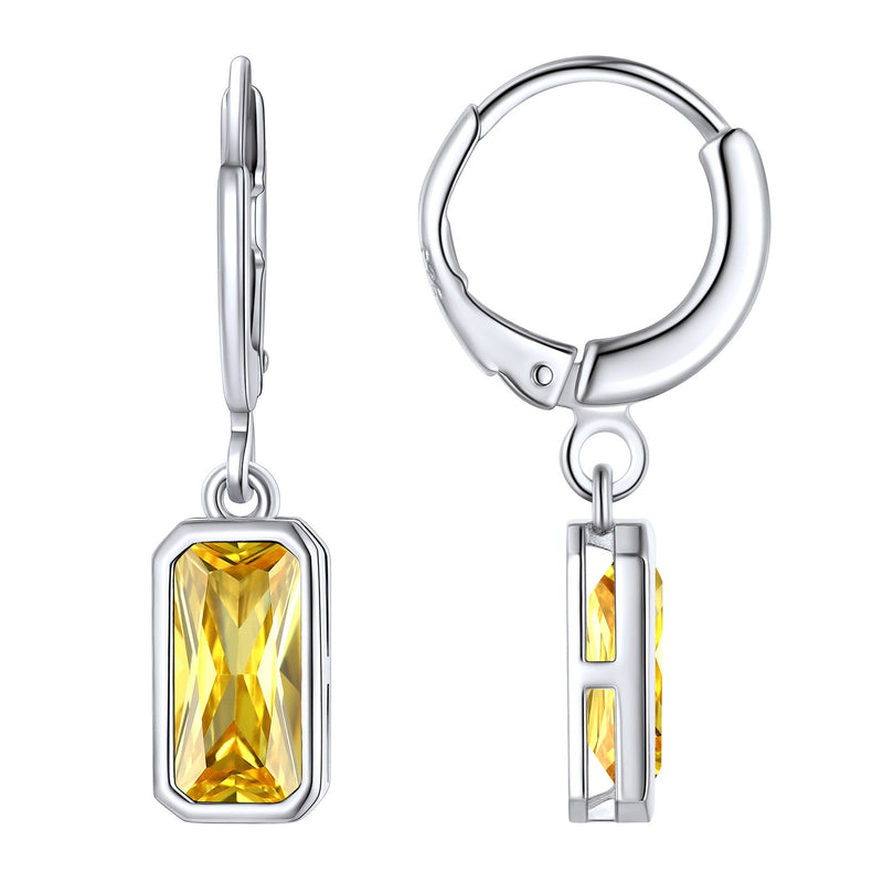 Silver Square Birthstone Dangle Hoop Earrings for