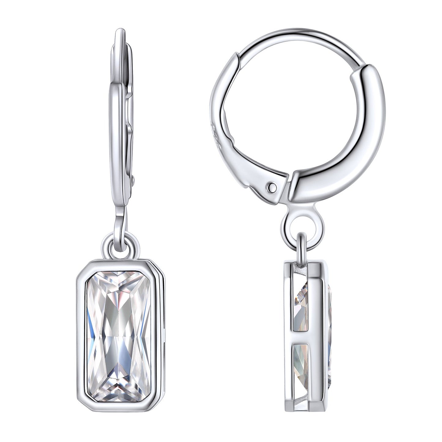 Silver Square Birthstone Dangle Hoop Earrings for