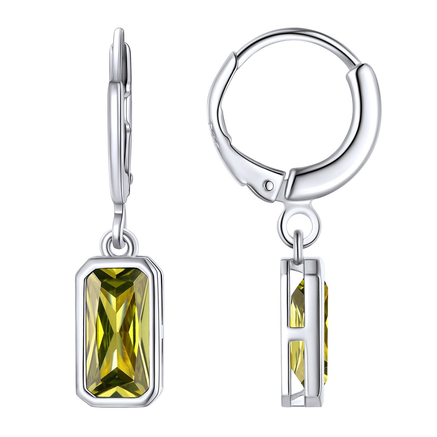 Silver Square Birthstone Dangle Hoop Earrings for