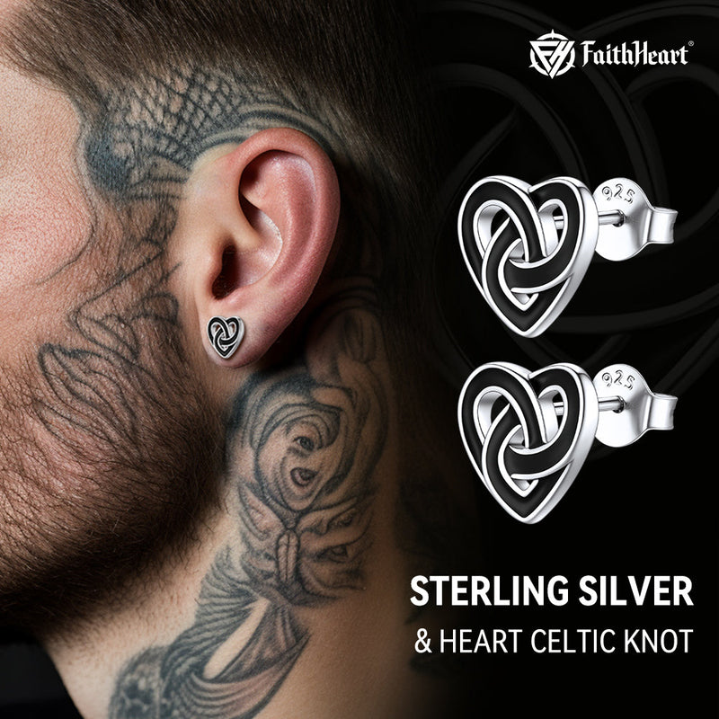 Flash Black Celtic Heart Stud Earrings for in Silver