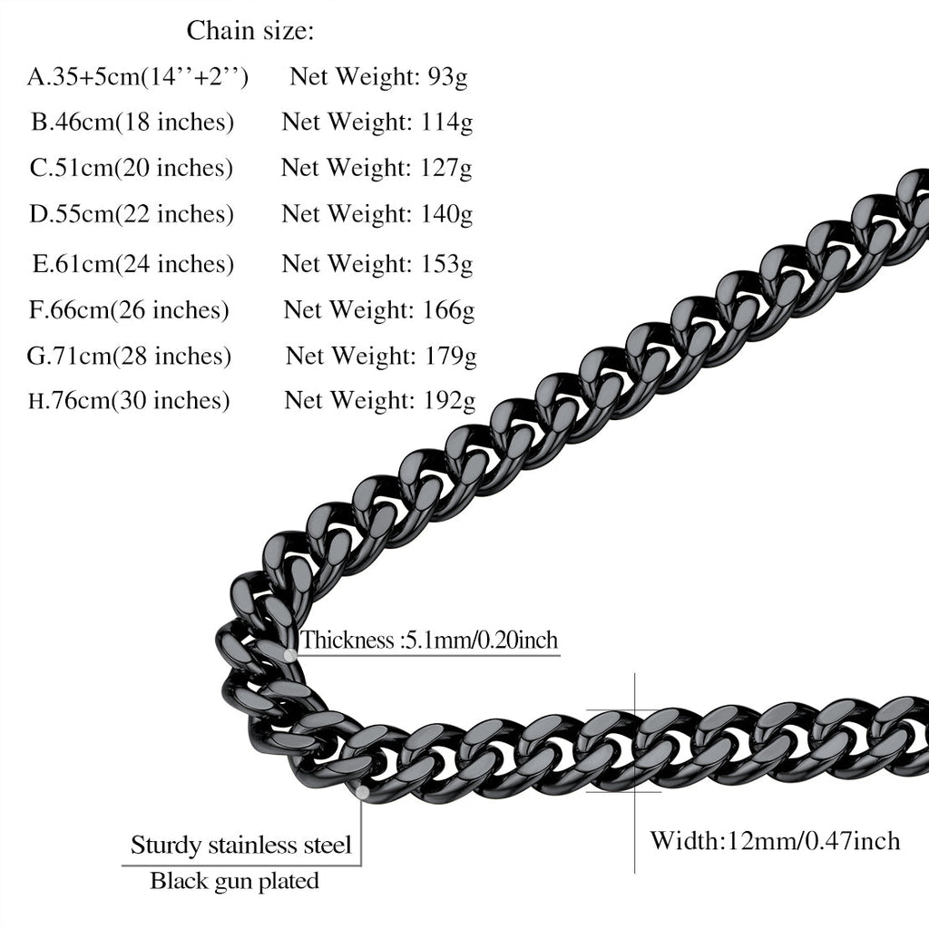Sturdy Cuban Chain Necklace for 5/7/9/12mm Width