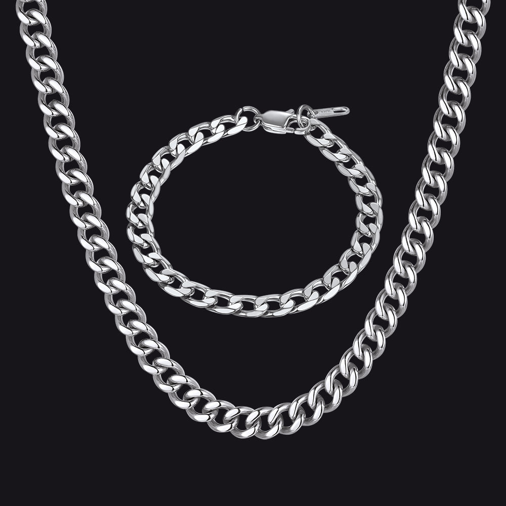 9mm Sturdy Cuban Link Chain & Bracelet Set for