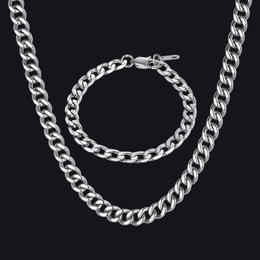 9mm Sturdy Cuban Link Chain & Bracelet Set for