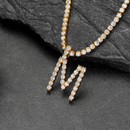 Initial Letter Pendant Necklace With Tennis Chain for