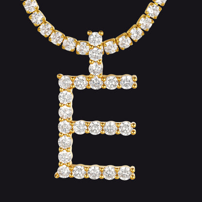Initial Letter Pendant Necklace With Tennis Chain for