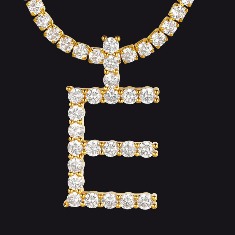 Initial Letter Pendant Necklace With Tennis Chain for