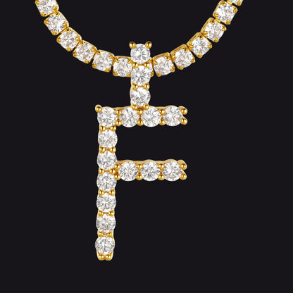 Initial Letter Pendant Necklace With Tennis Chain for