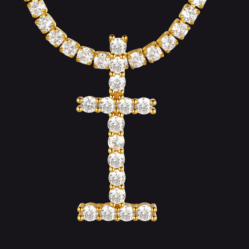 Initial Letter Pendant Necklace With Tennis Chain for