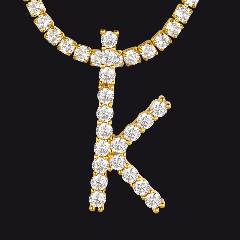 Initial Letter Pendant Necklace With Tennis Chain for