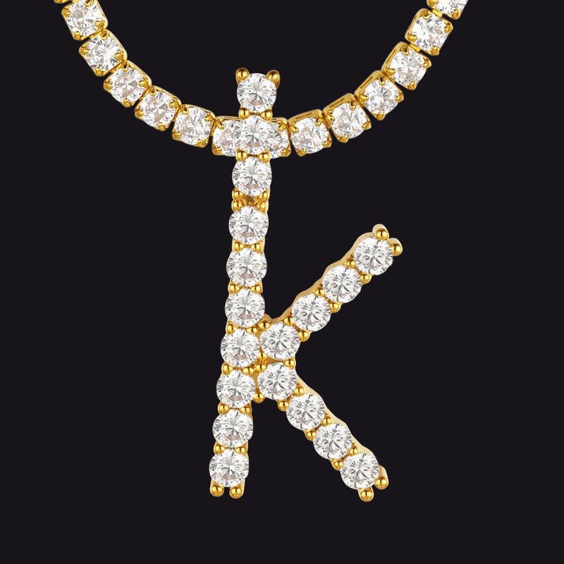 Initial Letter Pendant Necklace With Tennis Chain for