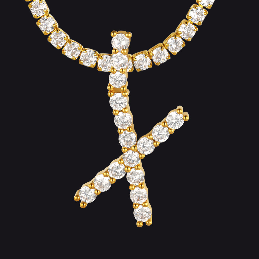 Initial Letter Pendant Necklace With Tennis Chain for