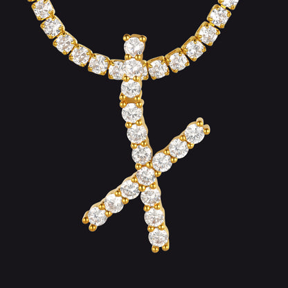 Initial Letter Pendant Necklace With Tennis Chain for