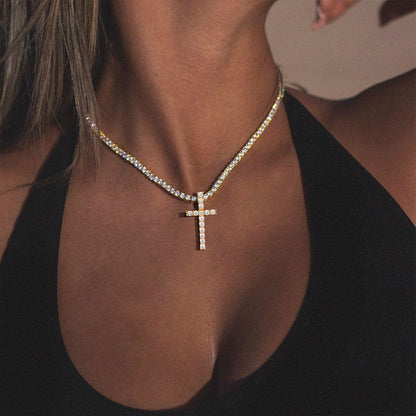 Initial Letter Pendant Necklace With Tennis Chain for