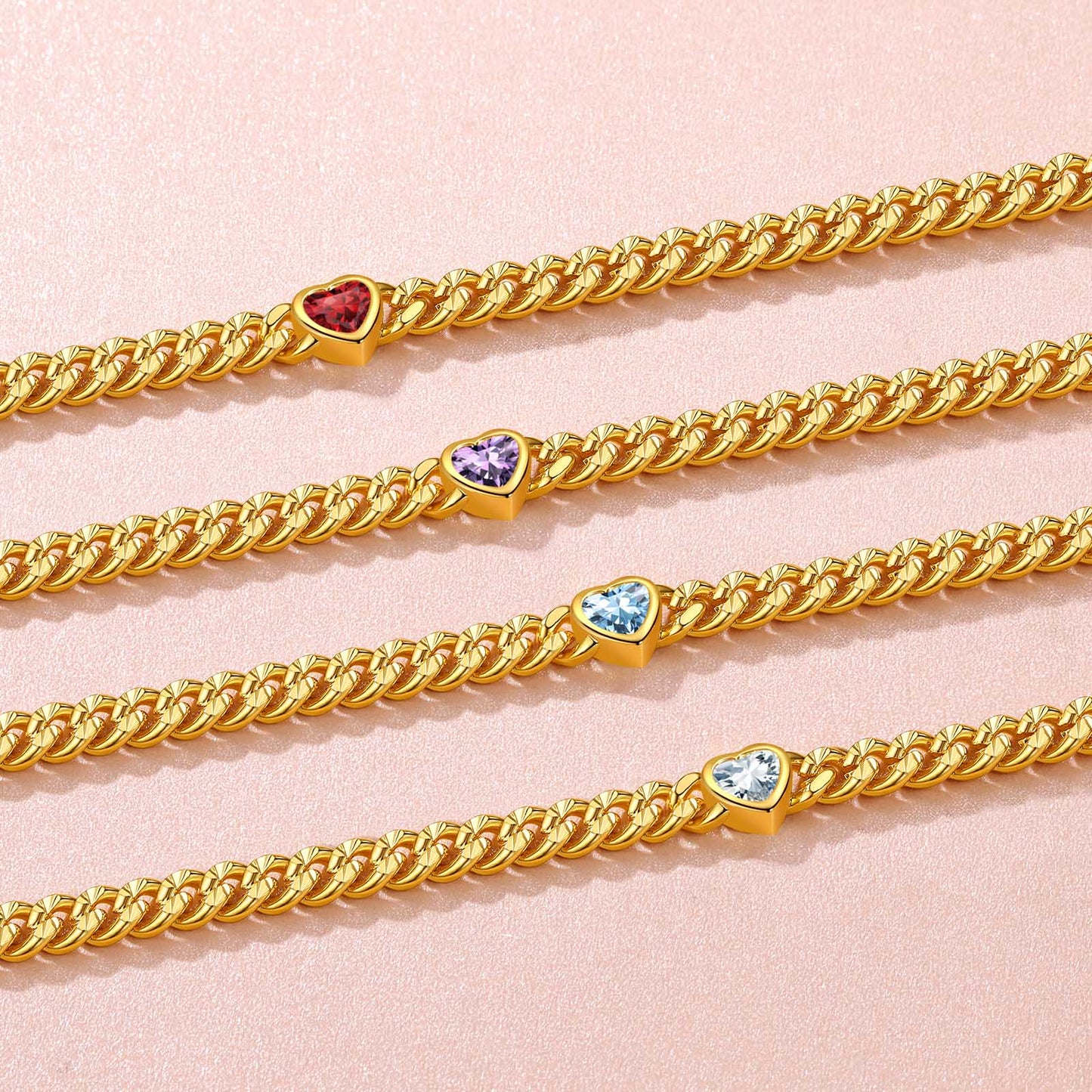 4.5mm Heart Birthstone Gold Chain Choker Necklace for