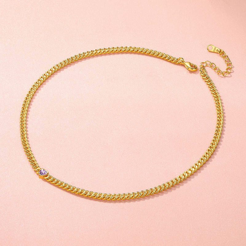 4.5mm Heart Birthstone Gold Chain Choker Necklace for