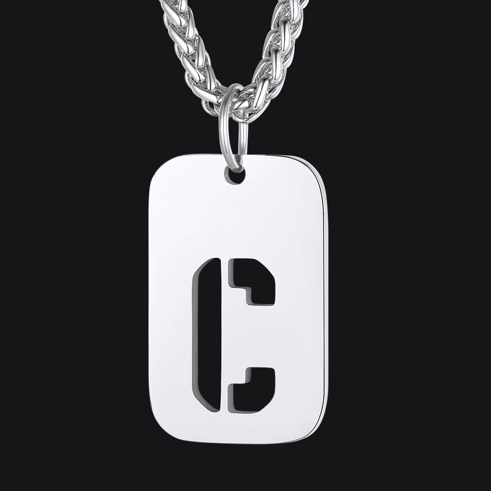 Personalized Hollow Letter Initial Dog Tag Pendant Necklace for