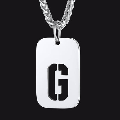 Personalized Hollow Letter Initial Dog Tag Pendant Necklace for