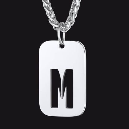 Personalized Hollow Letter Initial Dog Tag Pendant Necklace for