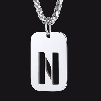 Personalized Hollow Letter Initial Dog Tag Pendant Necklace for