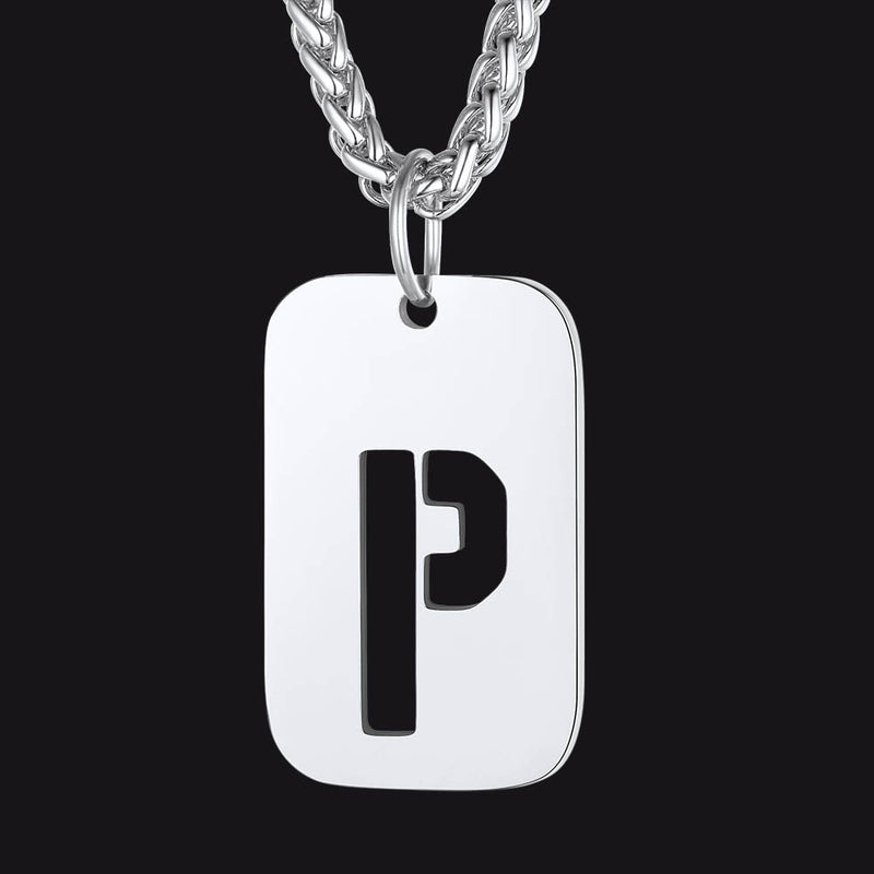 Personalized Hollow Letter Initial Dog Tag Pendant Necklace for