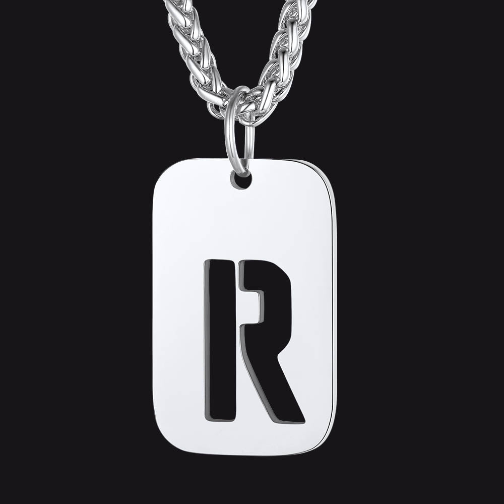Personalized Hollow Letter Initial Dog Tag Pendant Necklace for