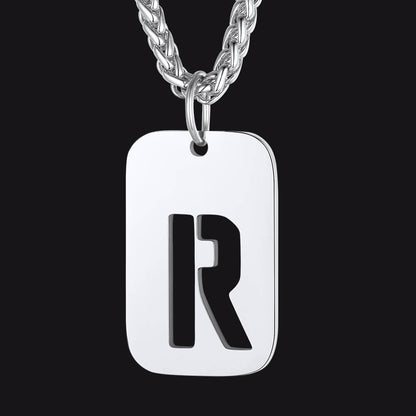 Personalized Hollow Letter Initial Dog Tag Pendant Necklace for