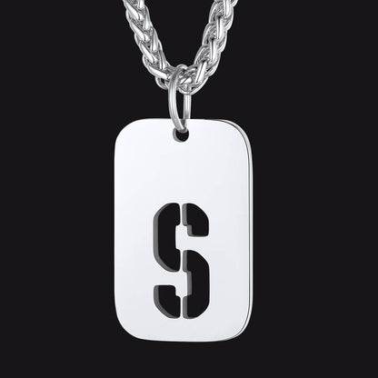 Personalized Hollow Letter Initial Dog Tag Pendant Necklace for